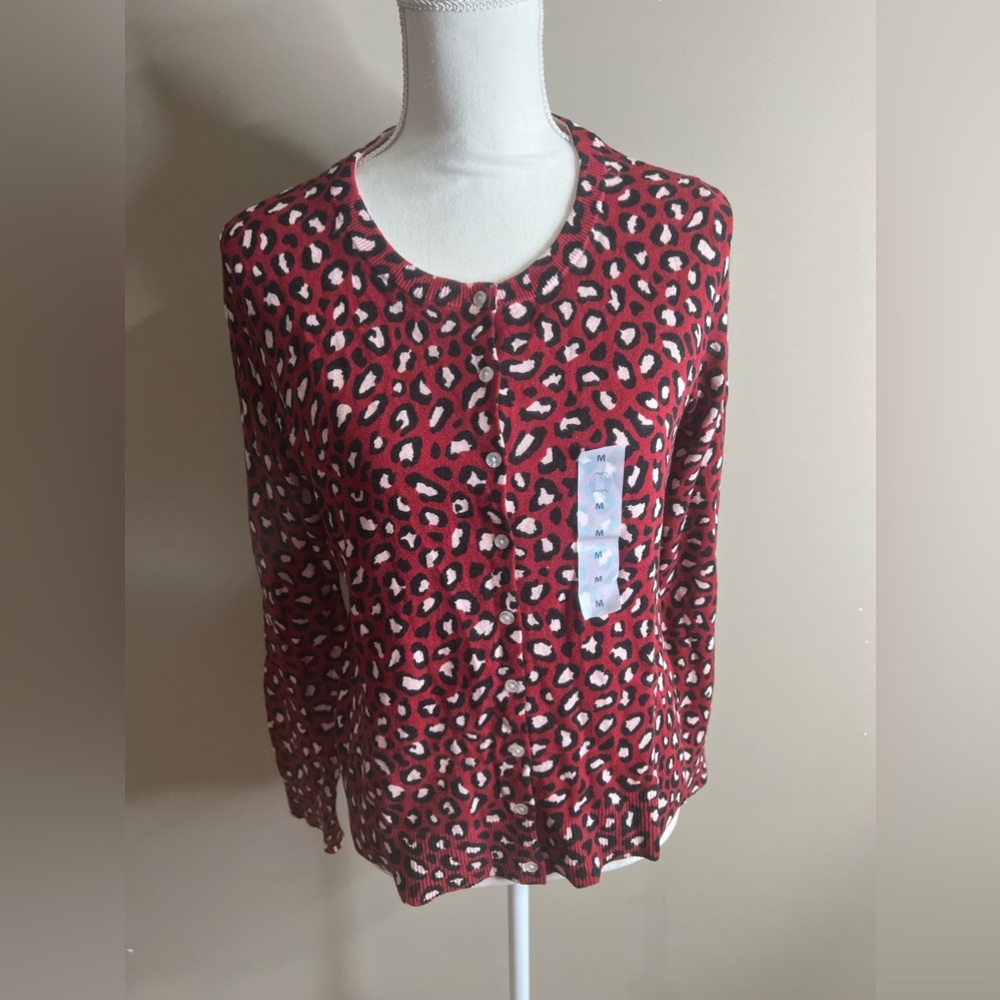 NWT old navy red leopard print cardigan medium